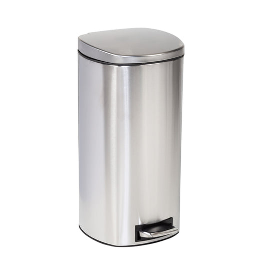 Silver 30L Stainless Steel Soft-Close Step Trash Can with Lid