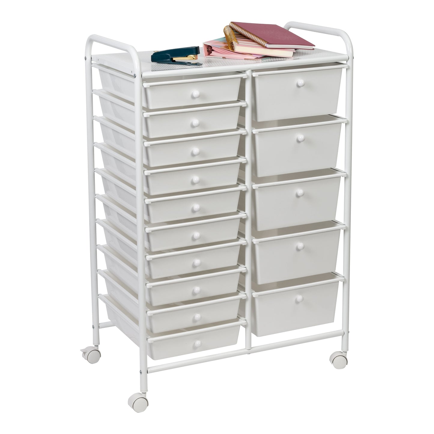 15-Drawer Metal Rolling Storage Cart, White
